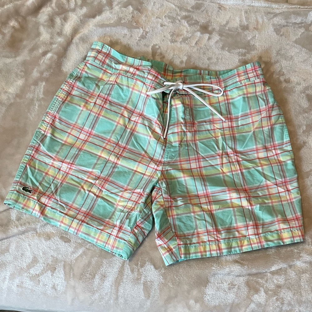 Lacoste Men’s Plaid Swim Trunks